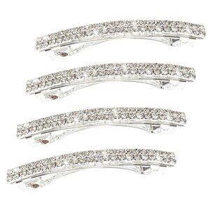 Small Sparkly Rhinestone Bling Hair Clips Silver Metal rectangular Spring Hair B